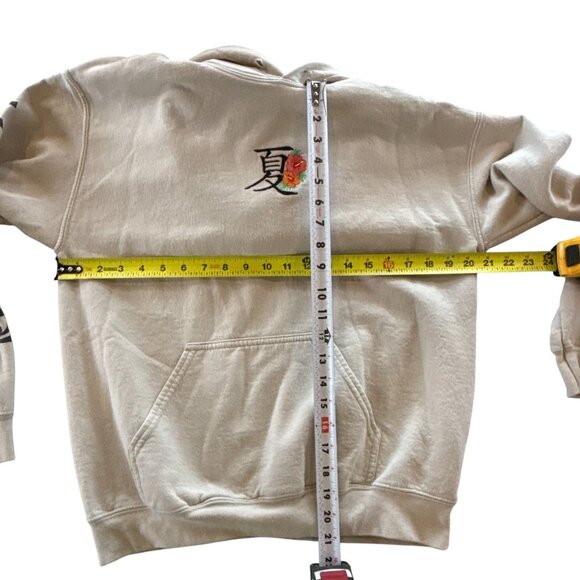 Riot Society Beige Hoodie Medium Kanji Flower Graphic Pullover Unisex - Picture 7 of 7